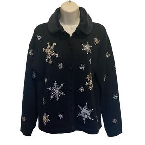 Victoria Jones Petite Heavily Beaded Knit Cardigan Removable Faux Fur Collar PM